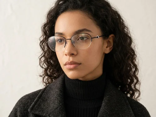 Lunettes semi-cerclées en titane noir #BS2012-1758
