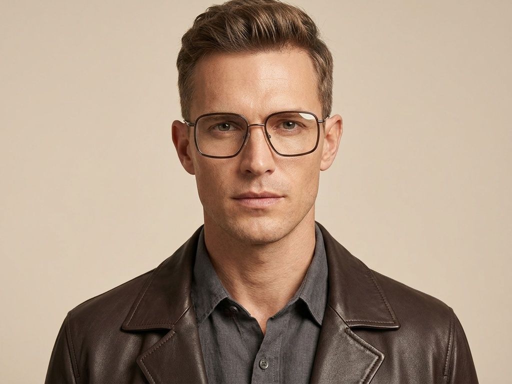 Rectangular Brown Titanium Glasses #BS2012-1776