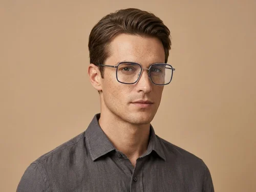 Lunettes rectangulaires en titane bleu #BS2012-1777