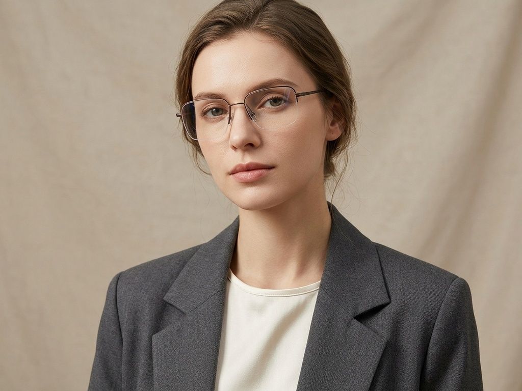 Lunettes semi-cerclées en titane brun #BS2012-1781