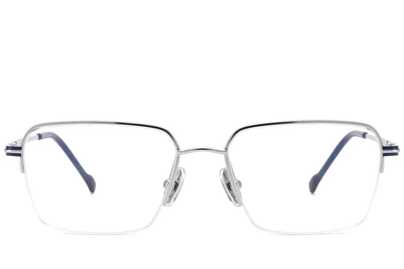 Halbrandlose Brille aus silbernem Titan #BS2012-1782