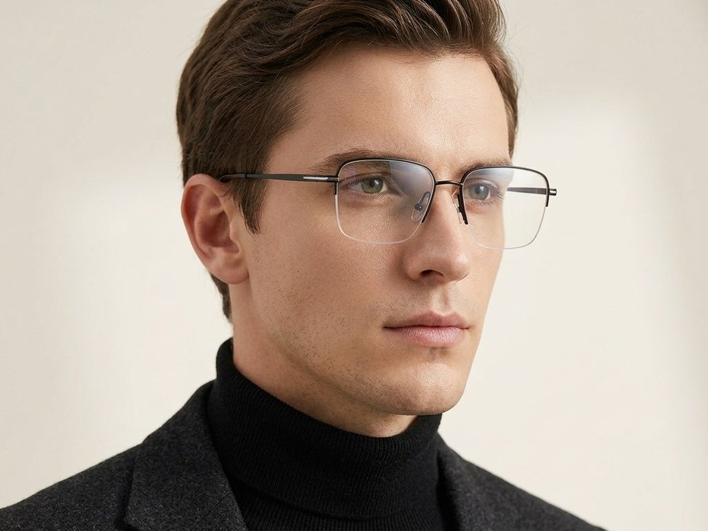 Gafas semi al aire de titanio negro #BS2012-1783