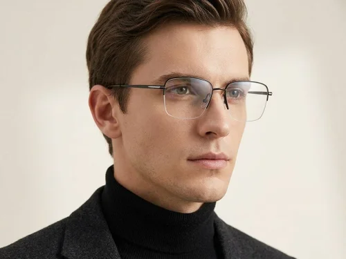 Lunettes semi-cerclées en titane noir #BS2012-1783