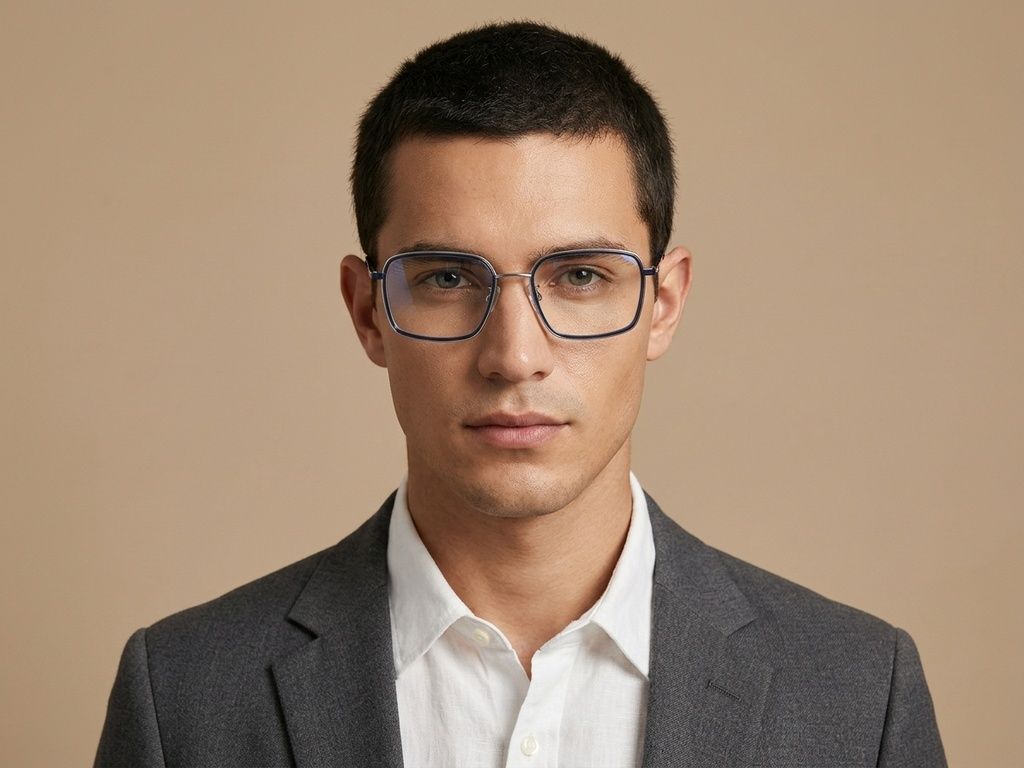 Rectangular Blue Titanium Glasses #BS2012-1809