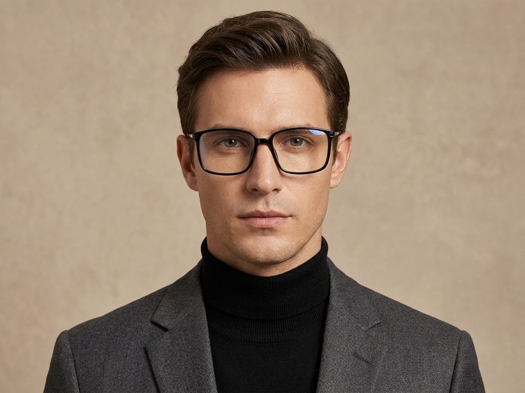 Rechteckige schwarze Titanbrille #BS2012-1827