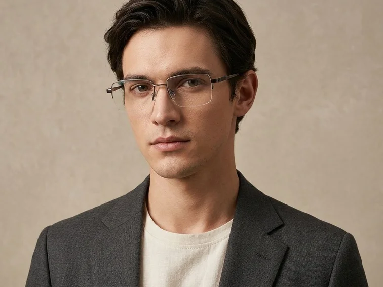 Lunettes semi-cerclées en titane brun #BS2012-1845