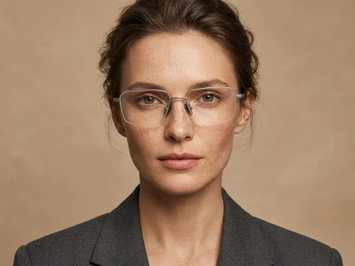 Lunettes semi-cerclées en titane gris #BS2012-1865