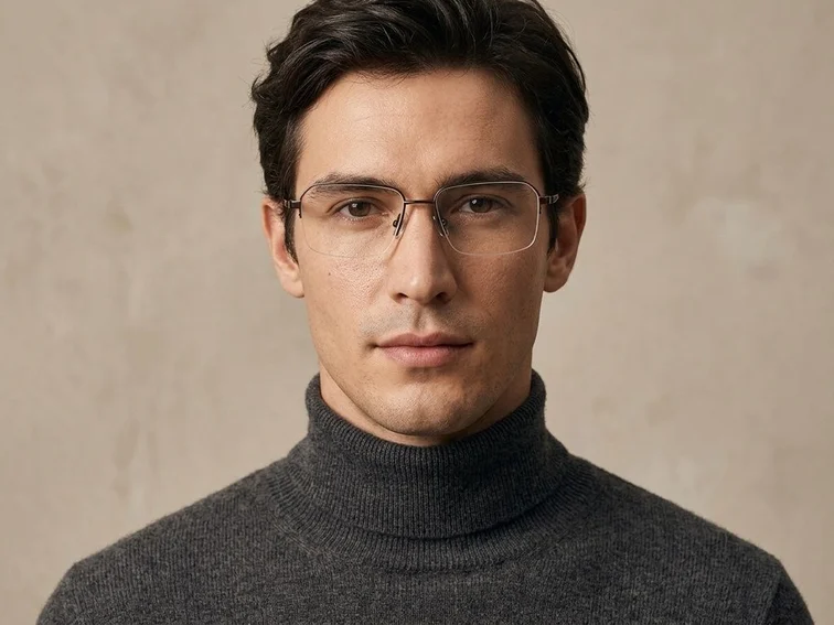 Semi-rimless Brown Titanium Glasses #BS2012-1866
