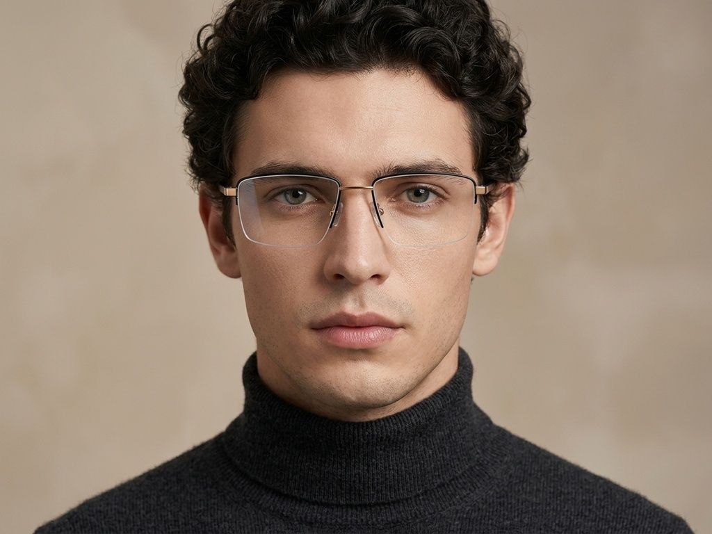 Halbrandlose schwarze Titanbrille #BS2012-1883