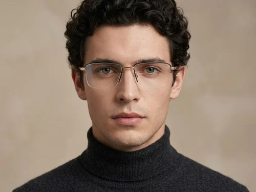 Lunettes semi-cerclées en titane noir #BS2012-1883