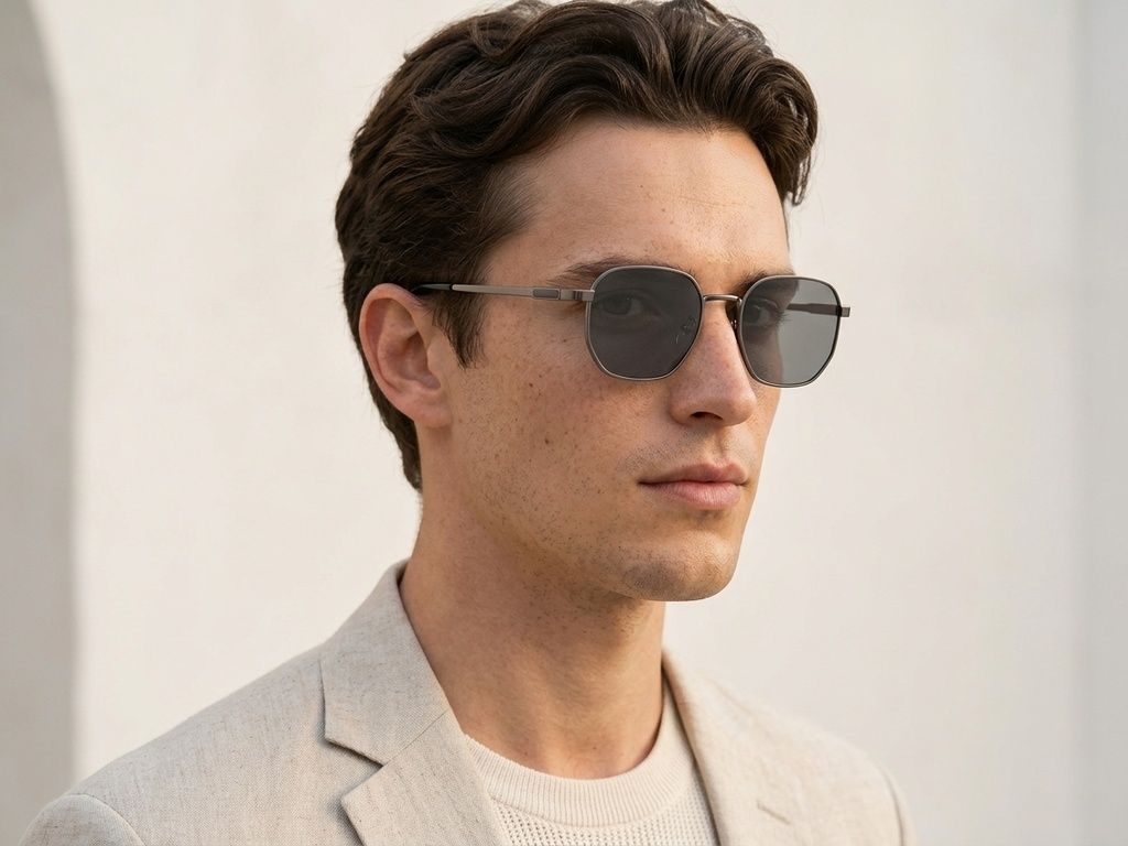 Gafas de sol rectangulares de metal gris #BS2012-1996