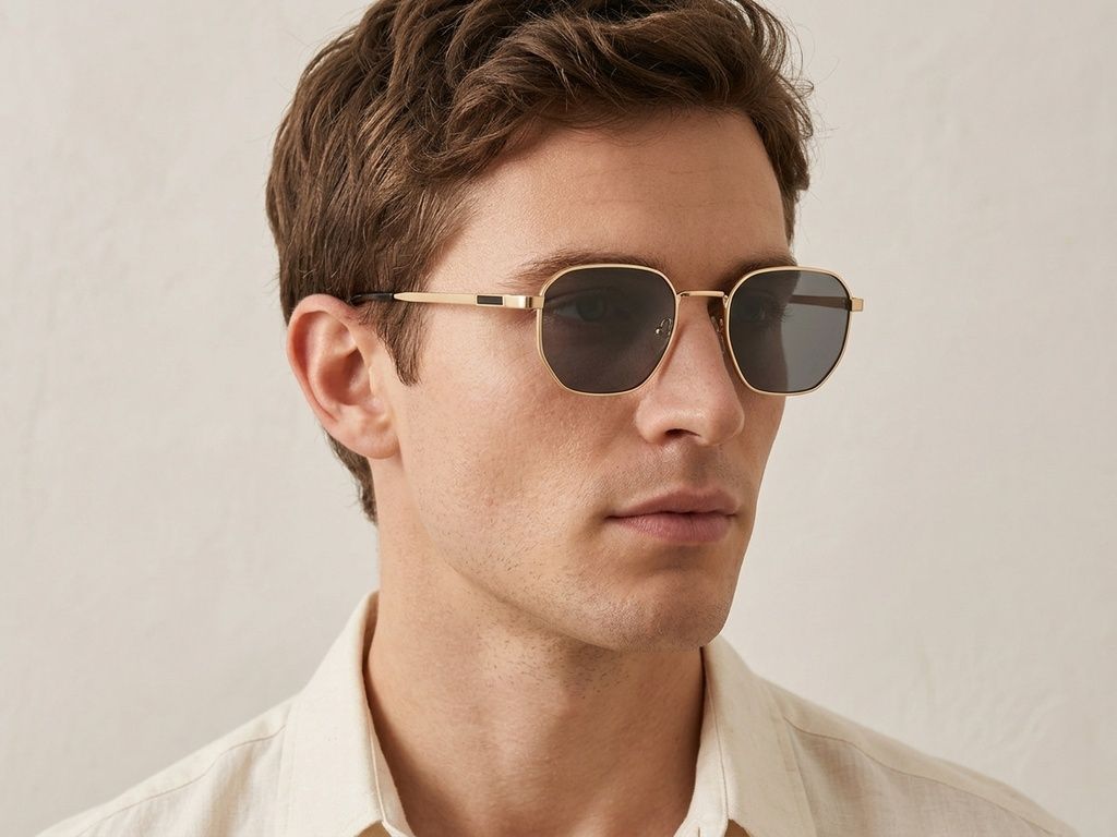 Gafas de sol rectangulares de metal dorado #BS2012-1997