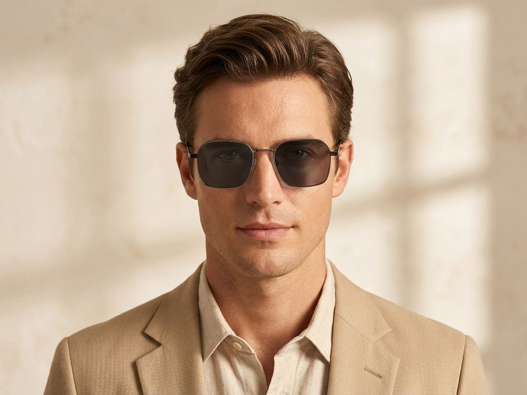 Gafas de sol rectangulares de metal gris #BS2012-2032