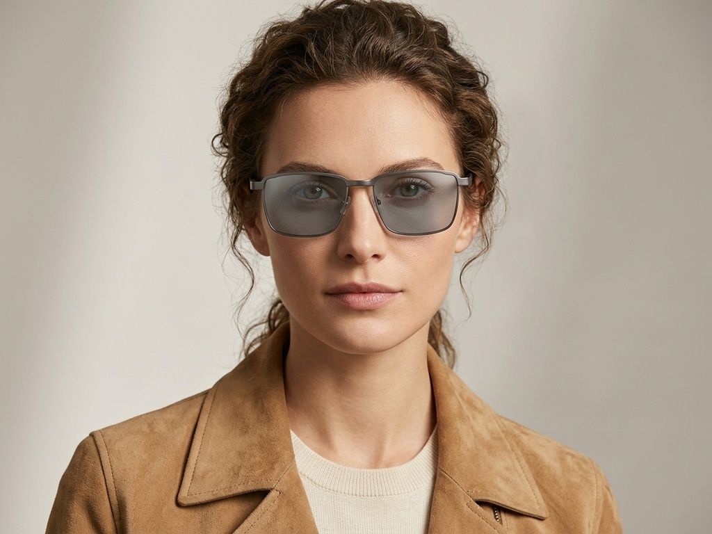 Gafas de sol rectangulares de metal gris #BS2012-2036
