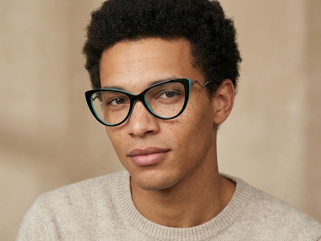 Schmetterlingsbrille aus schwarzem Acetat #BS2012-2141