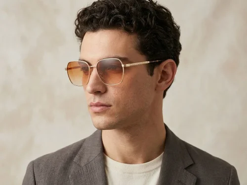 Lunettes de soleil géométriques en métal doré #BS2012-2724