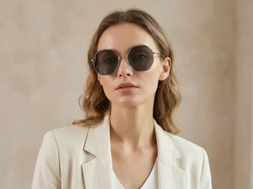 Lunettes de soleil géométriques en métal argenté #BS2012-2741
