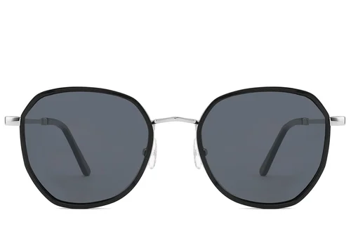 Lunettes de soleil géométriques en métal noir #BS2012-2754