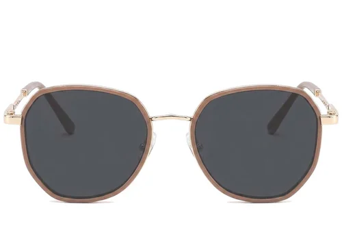 Lunettes de soleil géométriques en métal marron #BS2012-2755