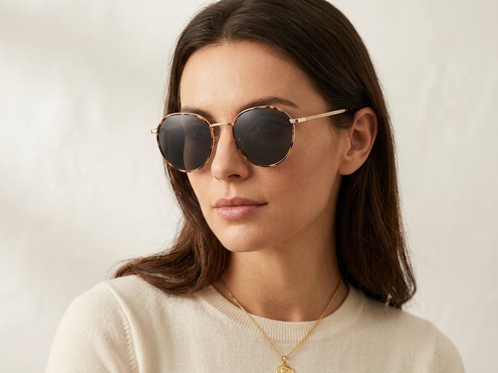 Gafas de sol ovaladas de metal con efecto carey #BS2012-2766