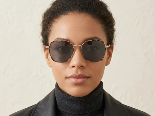 Lunettes de soleil ovales en métal écaille de tortue #BS2012-2769