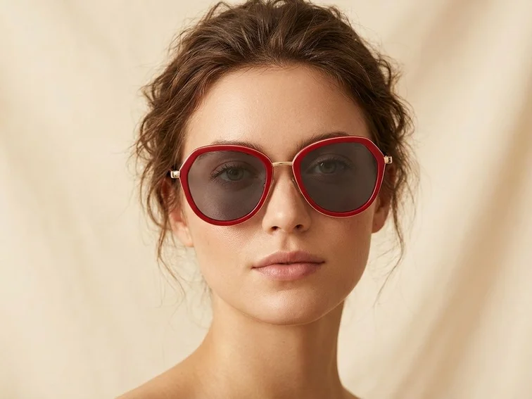 Gafas de sol geométricas de acetato rojo #BS2012-2808