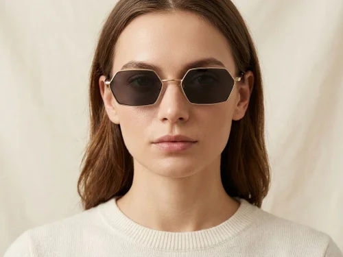 Lunettes de soleil géométriques en métal doré #BS2012-2819