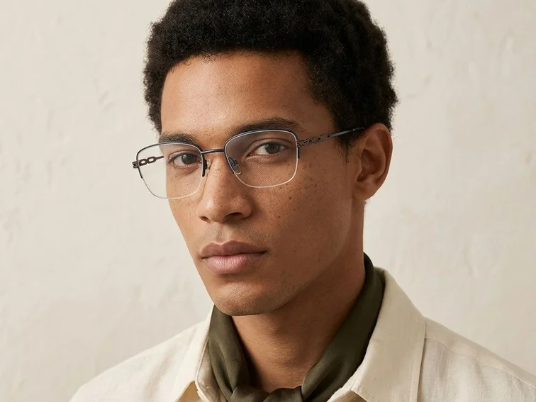 Semi-rimless Blue Metal Glasses #BS2012-2839
