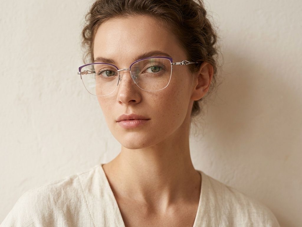 Semi-rimless Purple Metal Glasses #BS2012-2844