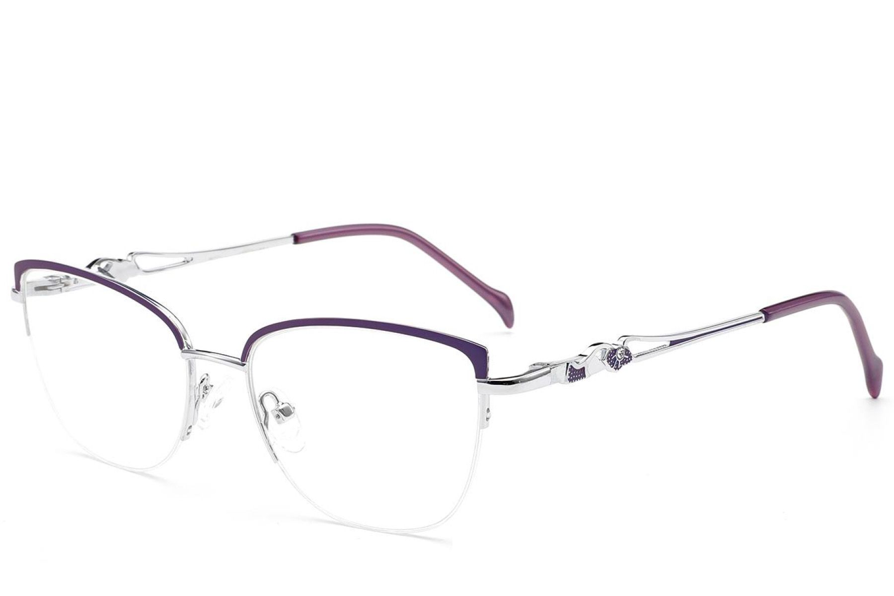 Halbrandlose Brille aus violettem Metall #BS2012-2844