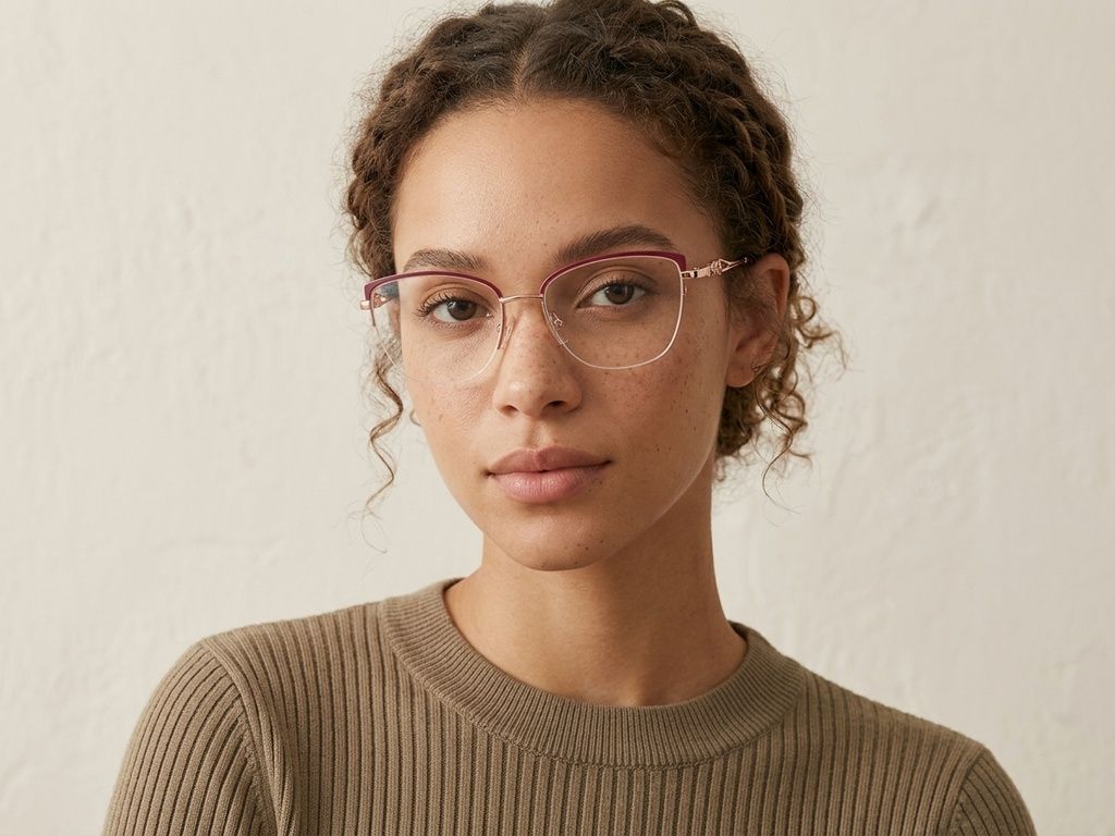 Semi-rimless Red Metal Glasses #BS2012-2845