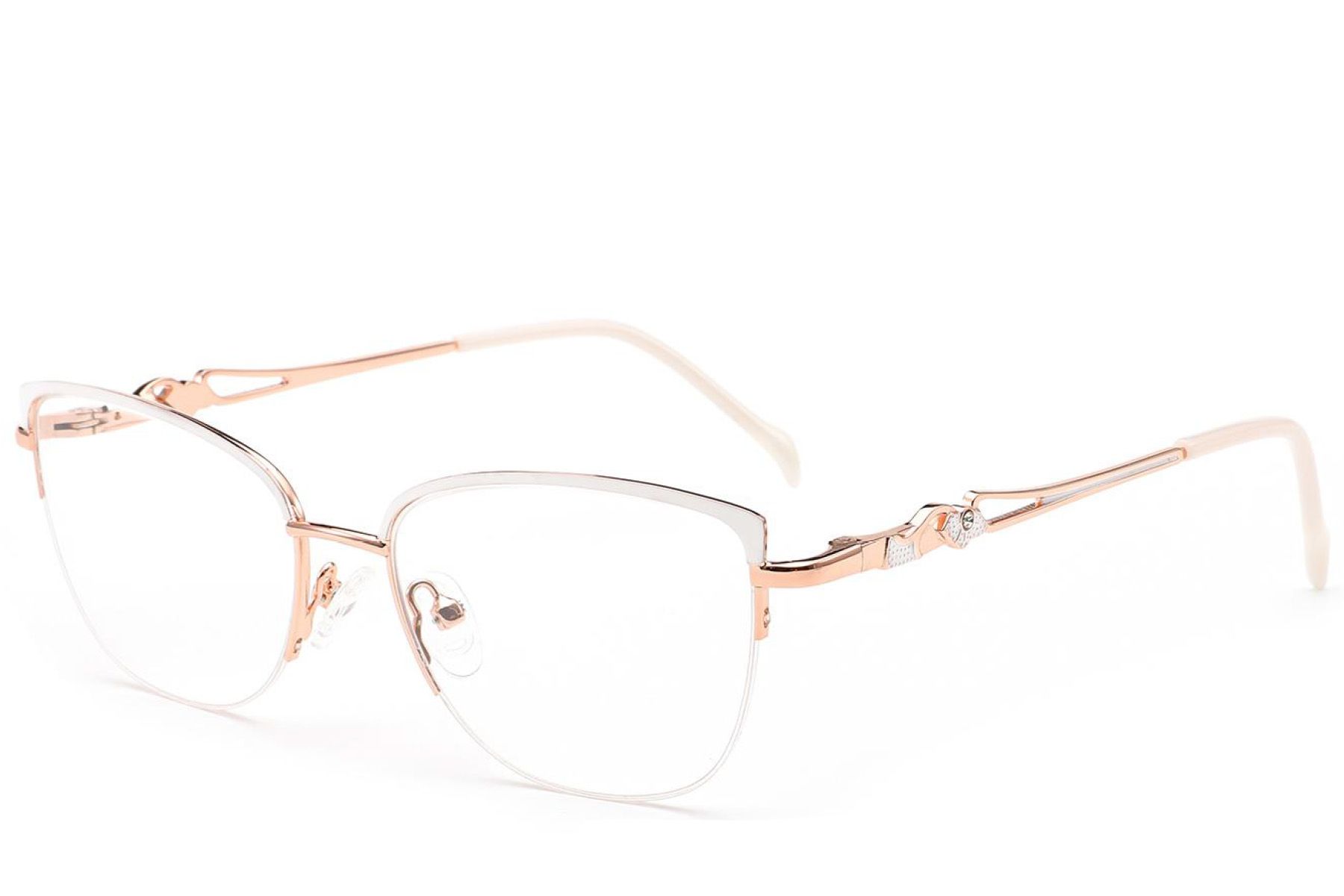 Halbrandlose Brille aus weißem Metall #BS2012-2847