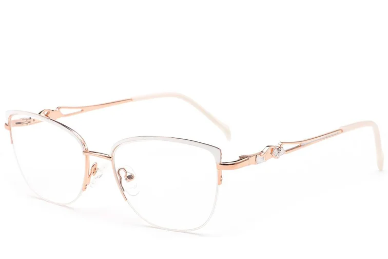 Halbrandlose Brille aus weißem Metall #BS2012-2847