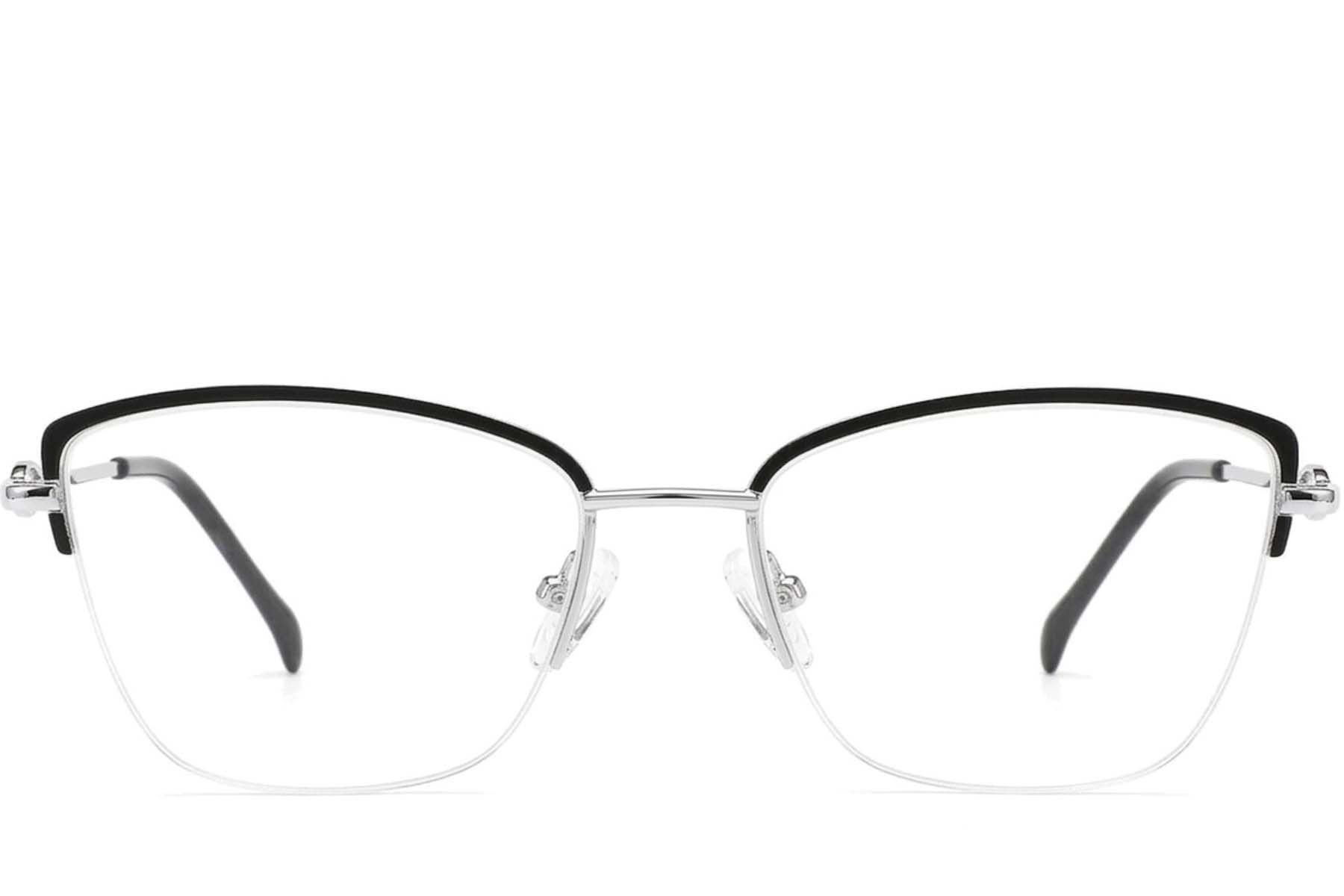 Halbrandlose Brille aus silbernem Metall #BS2012-2849