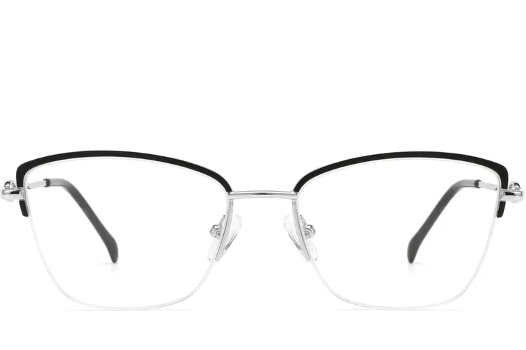 Halbrandlose Brille aus silbernem Metall #BS2012-2849