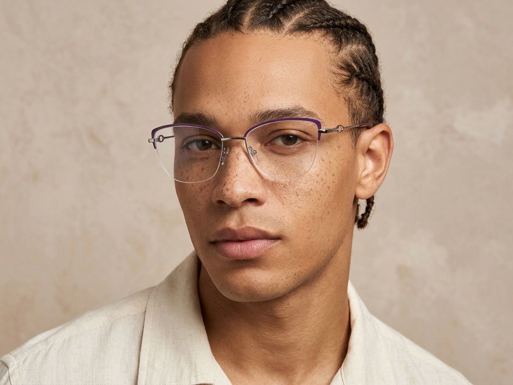 Semi-rimless Purple Metal Glasses #BS2012-2851