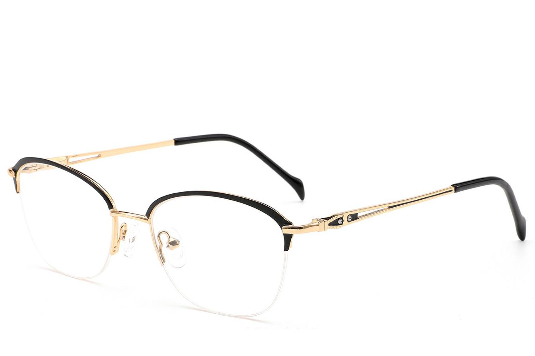 Semi-rimless Black Metal Glasses #BS2012-2858