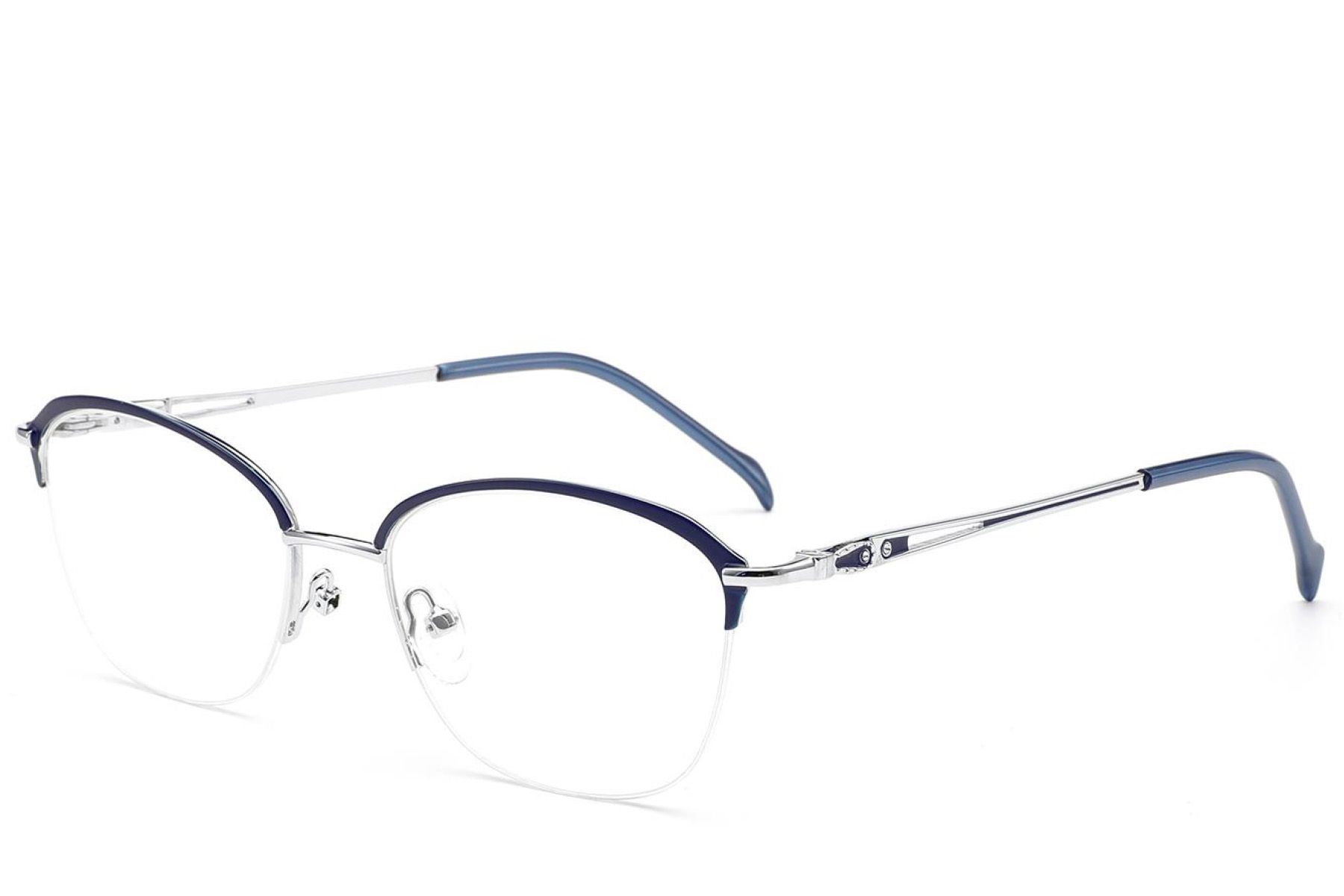 Semi-rimless Blue Metal Glasses #BS2012-2859