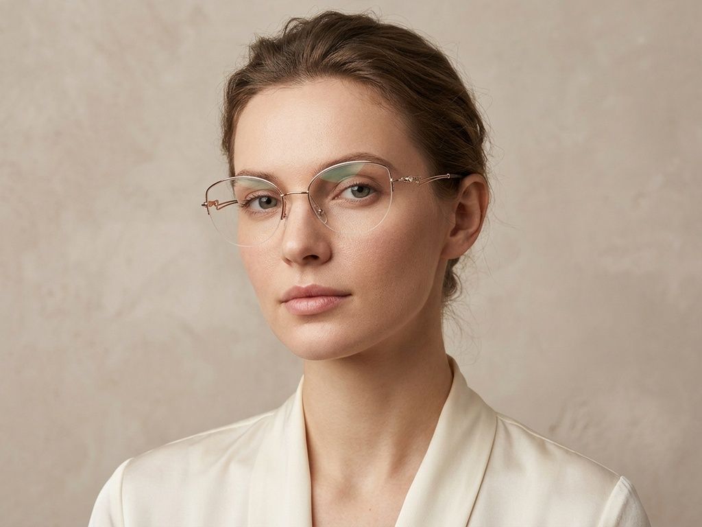 Semi-rimless Pink Metal Glasses #BS2012-2869