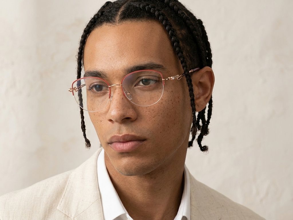 Semi-rimless Red Metal Glasses #BS2012-2870