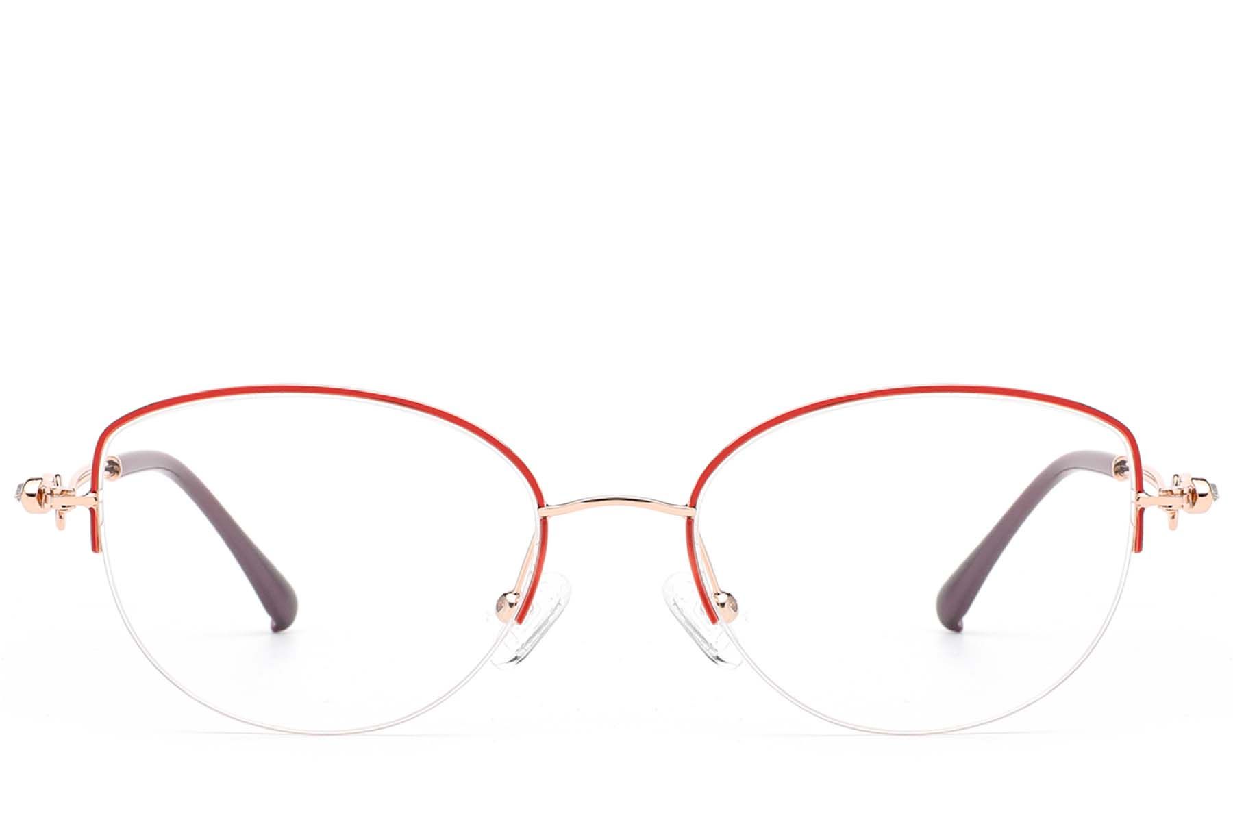 Semi-rimless Red Metal Glasses #BS2012-2870