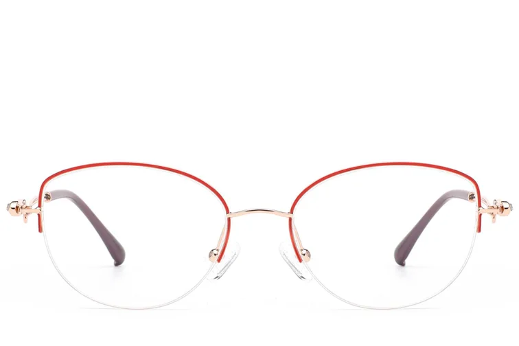 Semi-rimless Red Metal Glasses #BS2012-2870