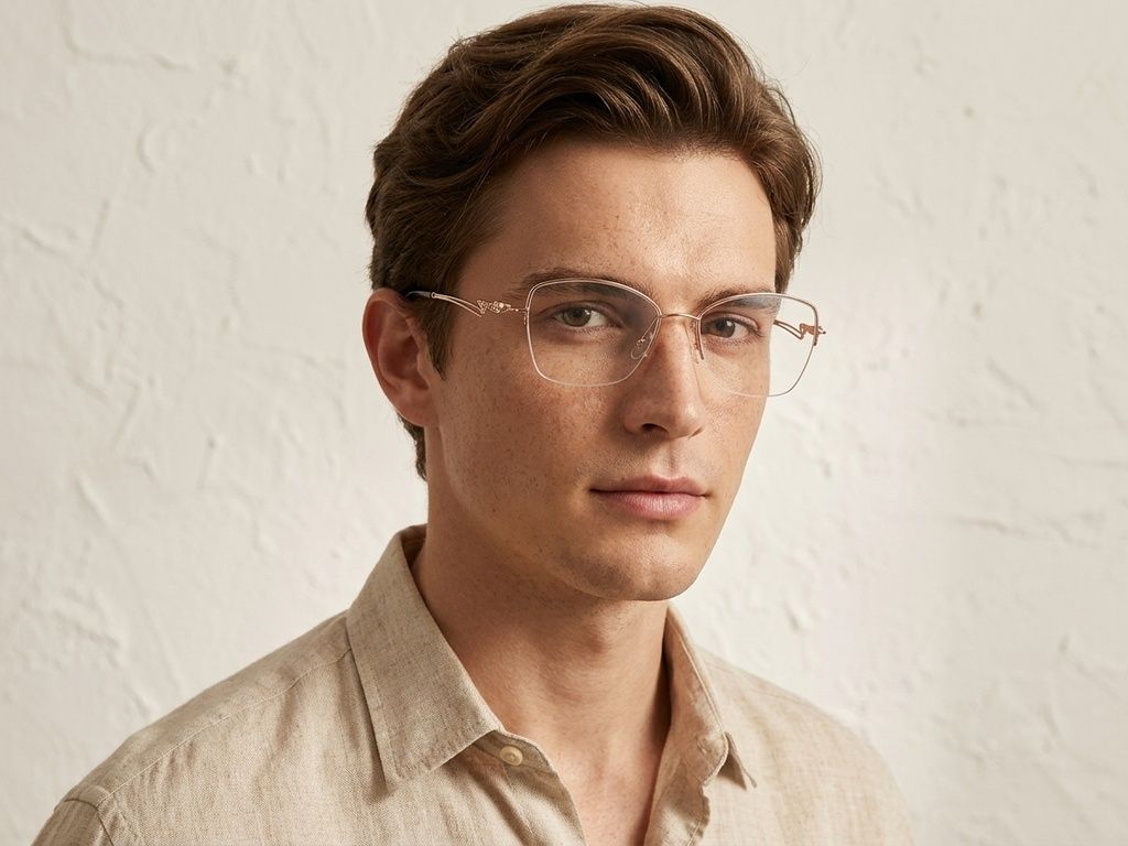 Semi-rimless Pink Metal Glasses #BS2012-2874