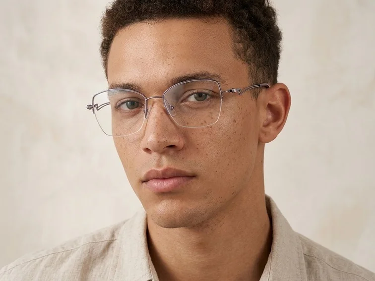 Semi-rimless Silver Metal Glasses #BS2012-2877