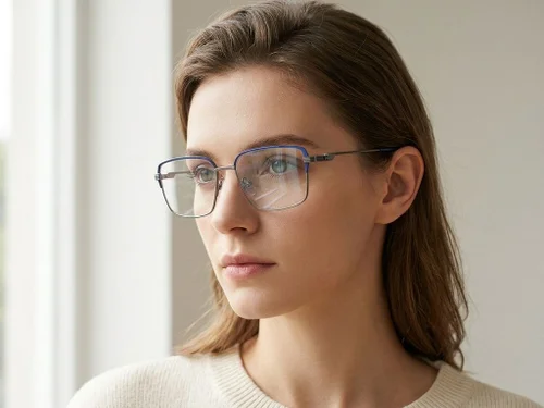 Lunettes rectangulaires en métal bleu #BS2012-2882