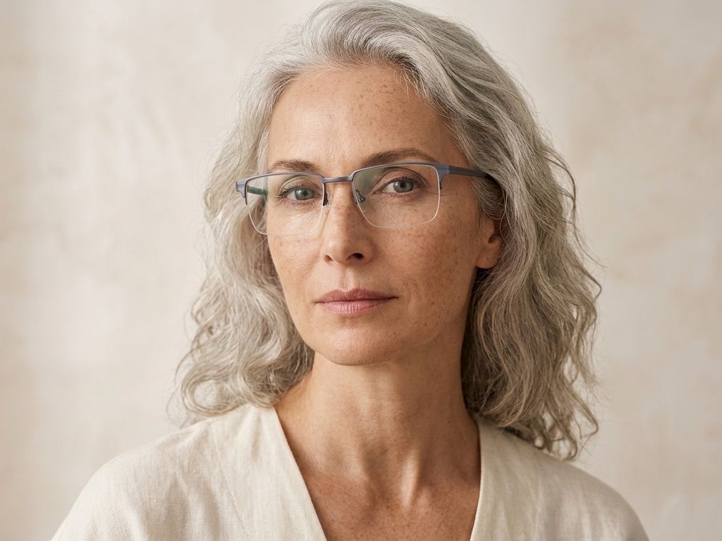 Semi-rimless Grey Metal Glasses #BS2012-2904