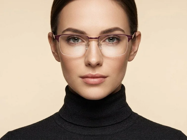 Semi-rimless Brown Metal Glasses #BS2012-2905