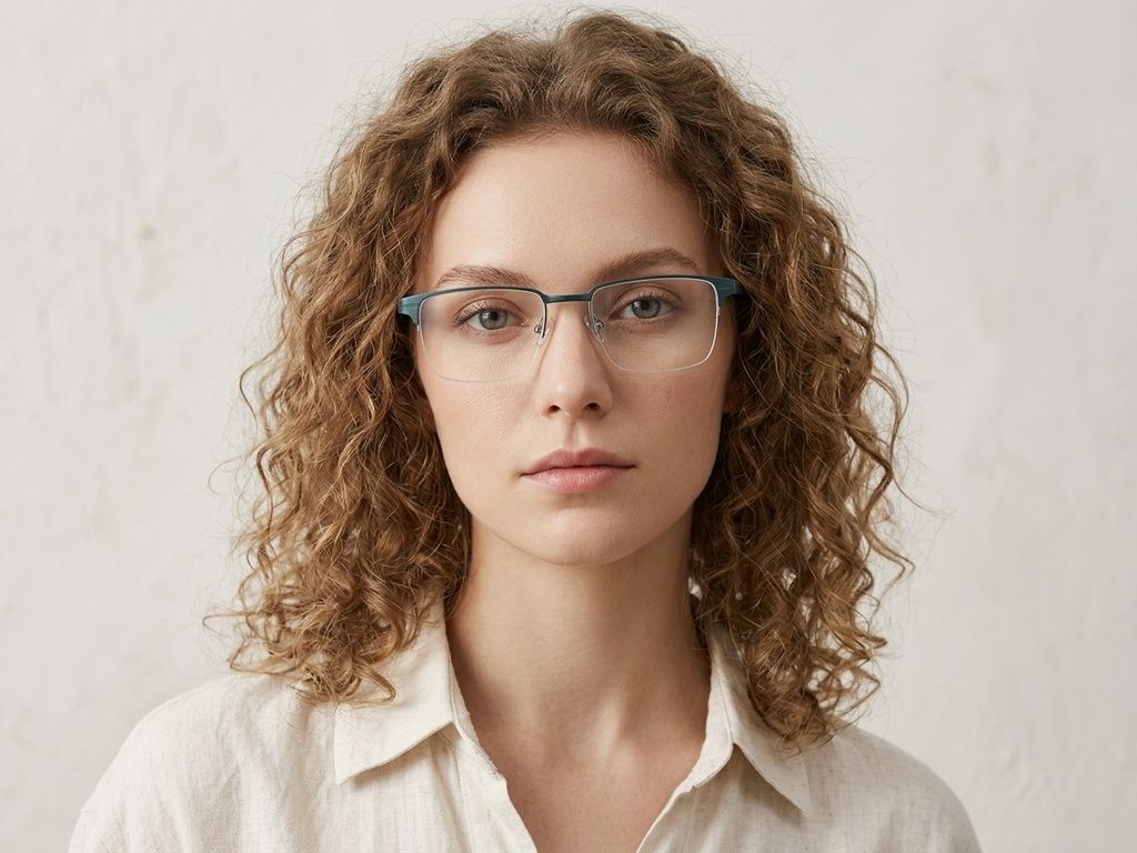 Semi-rimless Green Metal Glasses #BS2012-2906