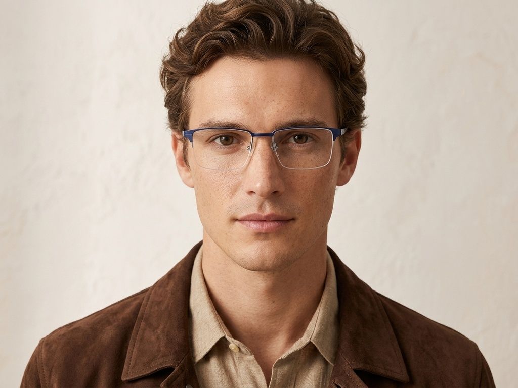 Semi-rimless Blue Metal Glasses #BS2012-2907