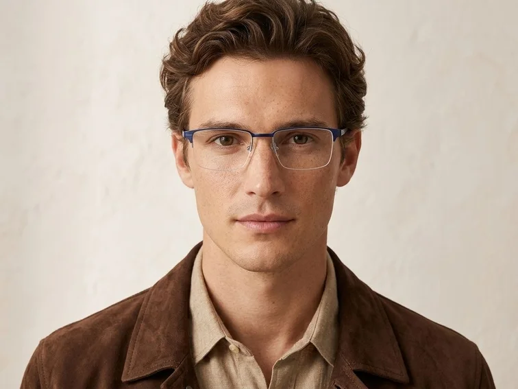 Semi-rimless Blue Metal Glasses #BS2012-2907